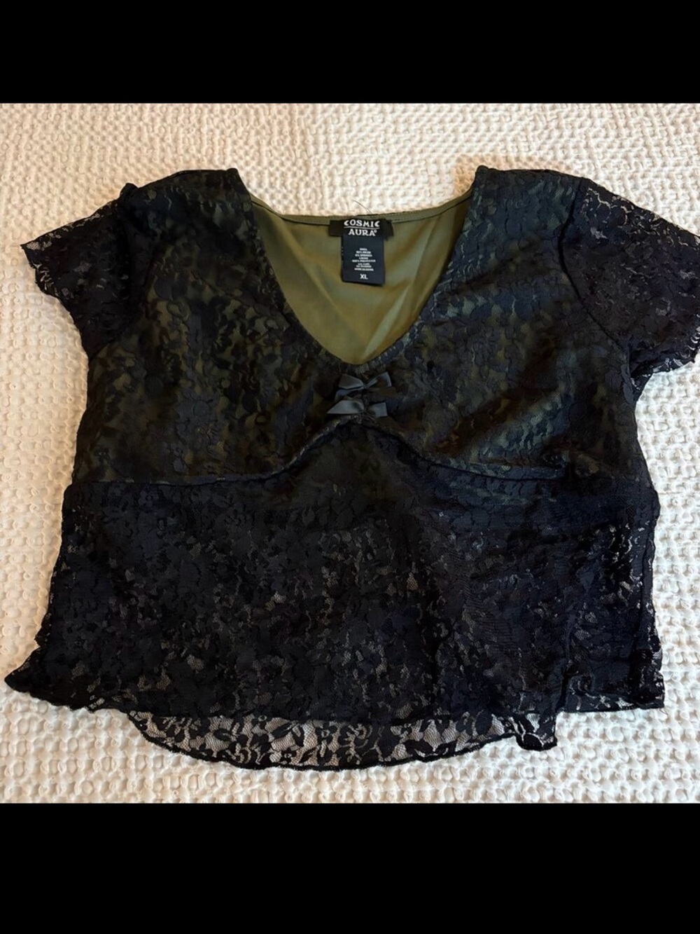Black Sheer crop Top Whimsigoth Witchy Vamp Fairy Goth XL Short Sleeves